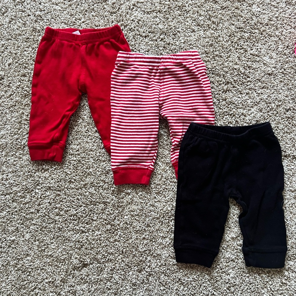 Baby Girls Red, Striped, and Black pants set size 3-6months